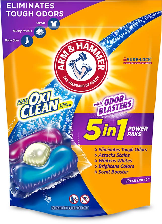 Quitamanchas ARM & HAMMER más OxiClean con Odor Blasters, alta eficiencia, Power Paks de detergente para ropa 5 en 1 Quitamanchas ARM & HAMMER más OxiClean con Odor Blasters, alta eficiencia, Power Paks de detergente para ropa 5 en 1