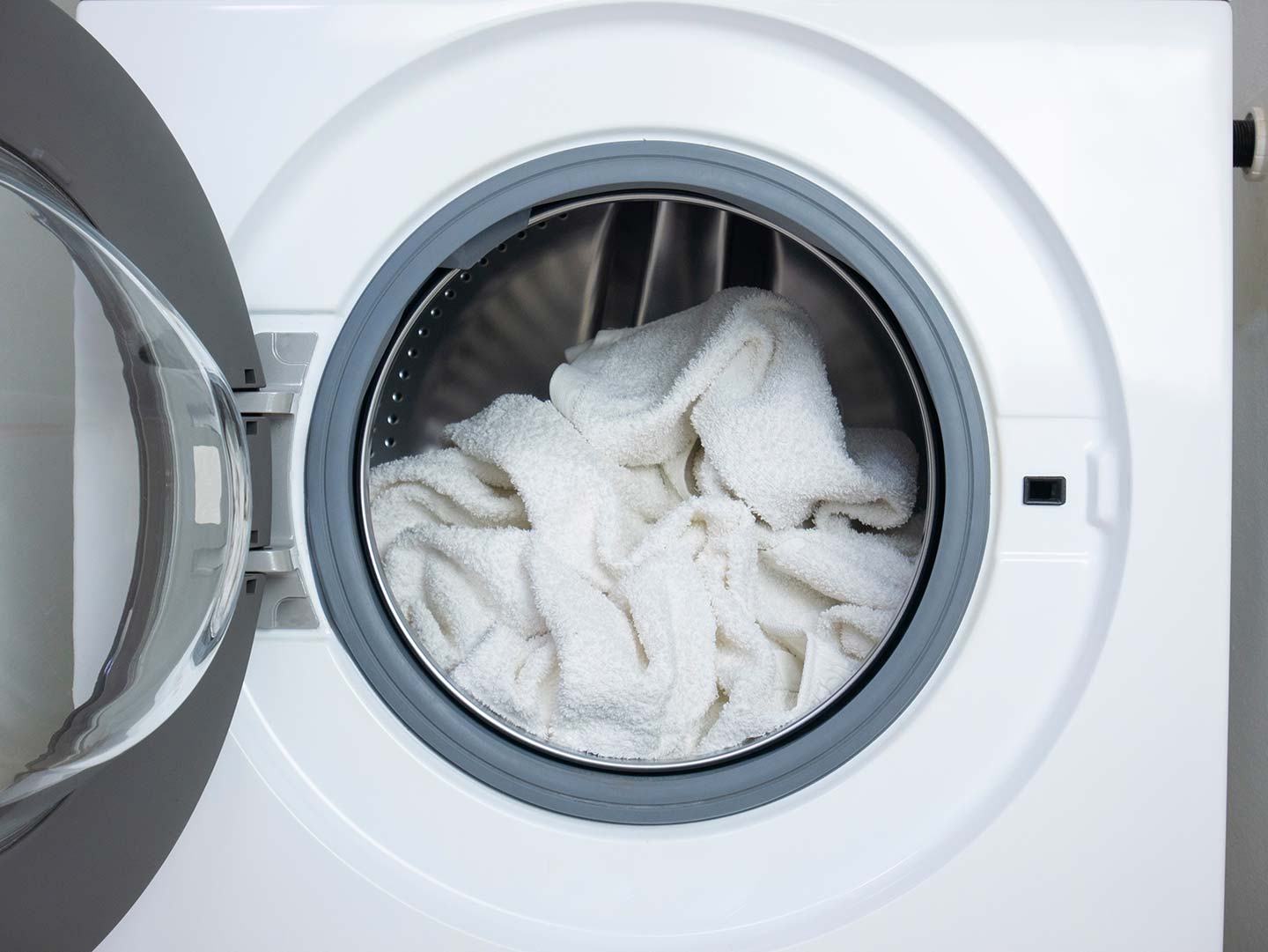 White towels in washing machine