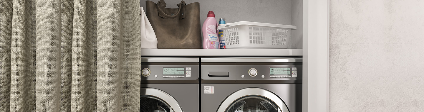 organized laundry room in a closet